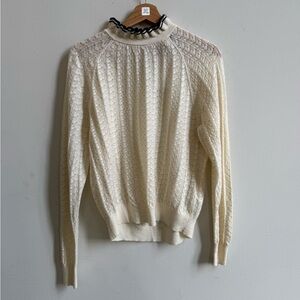 MAJE Pointelle Knit Ruffle Collar Sweater